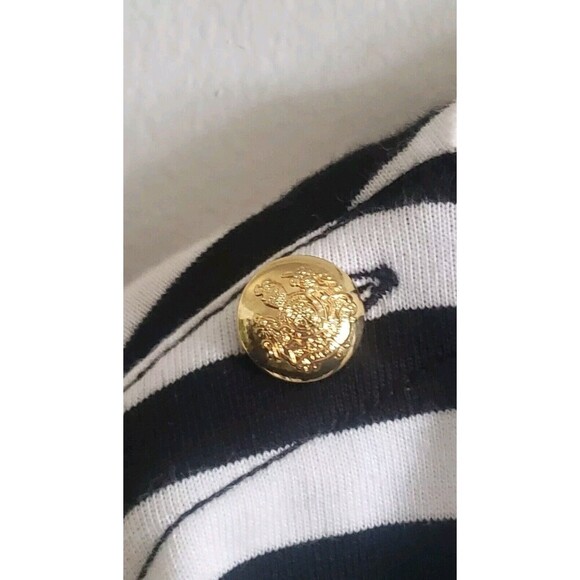 LRL Dress Womens Medium Black White Striped Gold Buttons Nautical 100% Cotton - Picture 4 of 8